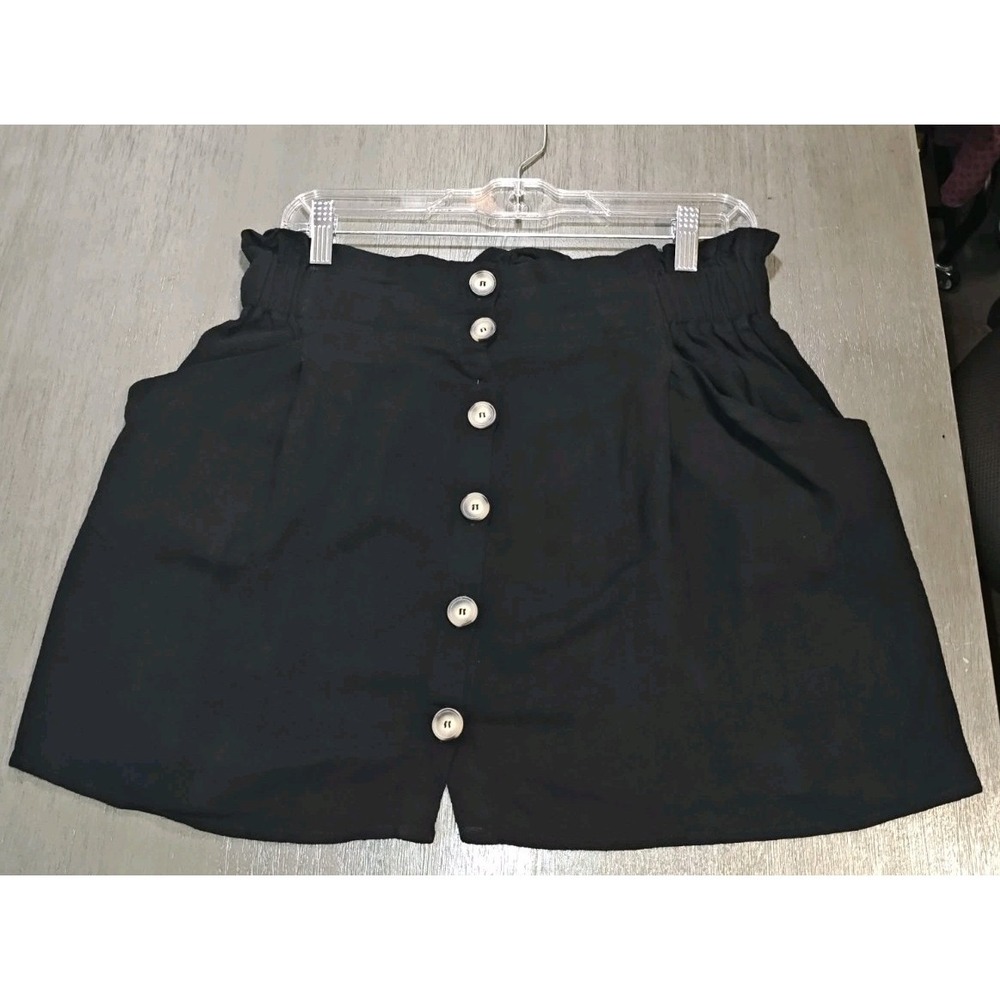 Umgee Paperbag Black Skirt Linen Blend Front Button Closure Size M